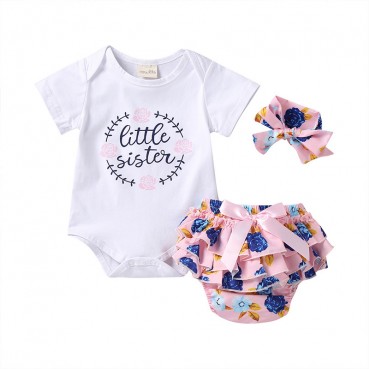 New summer baby young children Europe and the United States lamino cotton print shorts short-sleeved three-piece