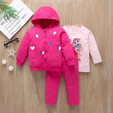 [Woven] Spring and Autumn Leisure, Children Neutral Cartoon Child, Long Sleeve Hoods Three Pieces of Pants Set