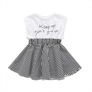 [Woven] new summer casual childrens childrens clothing fashion letter striped sleeveless dress children skirt