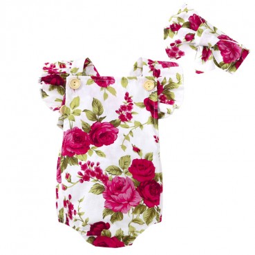 Baby clothing summer baby sleeveless coat flower printing hai clothes + hair band hot batch