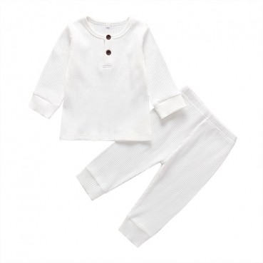 Childrens solid color two-piece long sleeve round neck trousers simple fashion pants suit men and women children