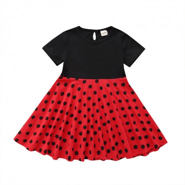 [Woven] Spot Summer Korean version of the child girls dress round point princess round neck short-sleeved dress