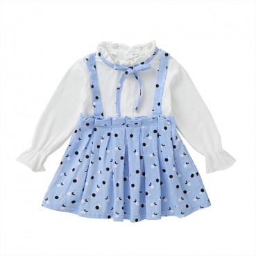 [Woven] factory spot spring and autumn Korean version of the baby girl girls dress round point color match long sleeve