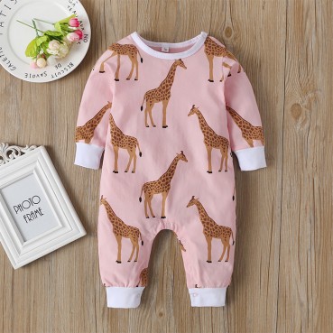 [Knitting] European and American baby long sleeve continuous clothing long cartoon giraffe newborn climbs spring and