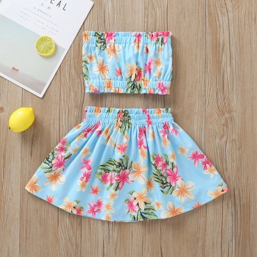 [Woven] Manufacturers wholesale summer European and American baby girls girls clothing print wrapped chest top 6 skirt