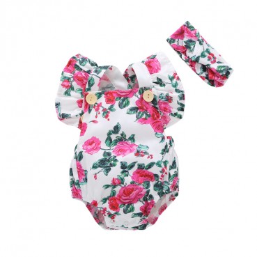 Baby clothing summer baby sleeveless coat flower printing hai clothes + hair band hot batch