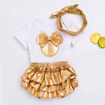 INS explosive set summer female baby short-sleeved clothing + gold PP trousers + headscarf set 3 sets