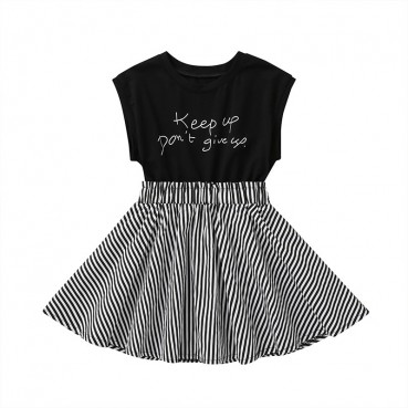 [Woven] new summer casual childrens childrens clothing fashion letter striped sleeveless dress children skirt