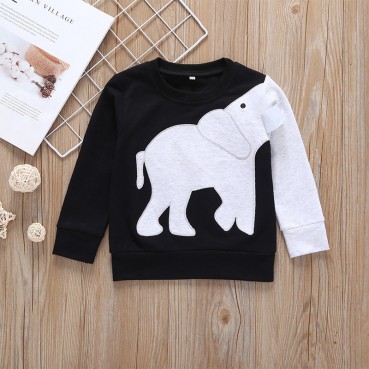 Best selling men and women childrens personal elephant top black children spring and autumn T-shirt bottoming shirt