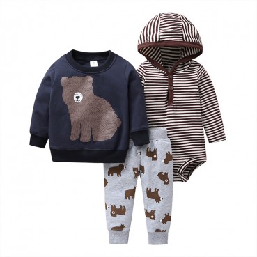 Manufacturers wholesale autumn casual baby childrens childrens suit gray long sleeve hooded jacket trousers haras 3