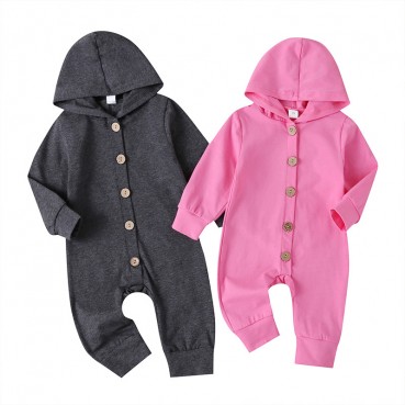 New baby hooded coat coat solid color single row childrens clothing spring long sleeve ridsencing wholesale