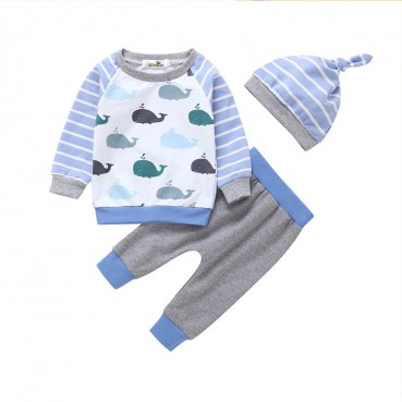 Childrens clothing hot batch boys sweater set mens baby casual three-piece cute whale set