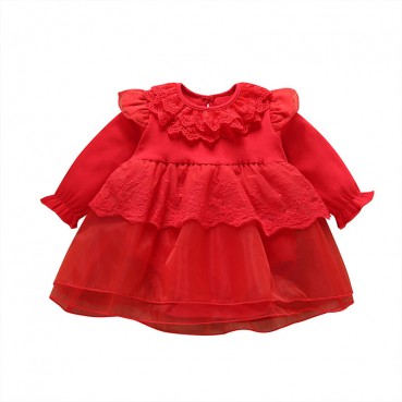 Infant and child girl bow dress spring autumn long sleeve lace fashion sweet beautiful dress