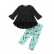 Childrens spring and autumn two-piece girls black round neck skirt dress + print pants set hot sale