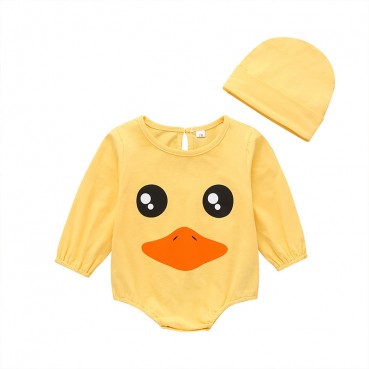 [Knitting] baby tanks solid color long-sleeved small yellow duck personality baby haha ​​clothing suits, wear