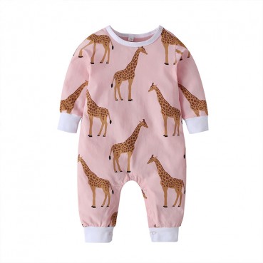 [Knitting] European and American baby long sleeve continuous clothing long cartoon giraffe newborn climbs spring and