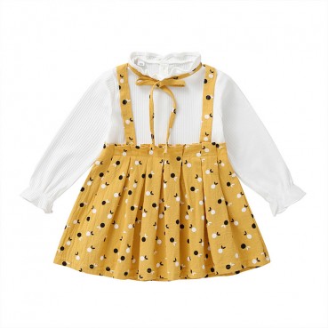 [Woven] factory spot spring and autumn Korean version of the baby girl girls dress round point color match long sleeve