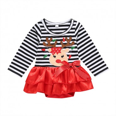 [Knitting] Christmas baby, dress long-sleeved cartoon stitching reindeer female baby lingerie autumn hot sale wholesale