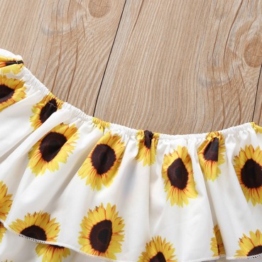 Summer European and American childrens skirt set sunflower printing sleeveless childrens skirt