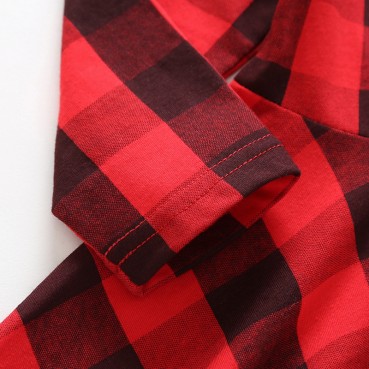 Factory direct new hot batch girl red plaid dress children casual long sleeve round neck skirt