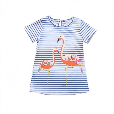 New summer big girls European and American cartoon animal striped short-sleeved dress children skirt hot sale