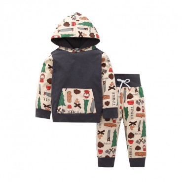 Autumn and winter explosion INS childrens clothing small children cartoon hooded long-sleeved sweaters + pants