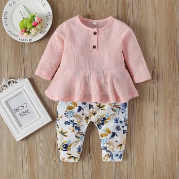 [Knitting] new baby baby coat print fashion fake two-piece baby autumn long sleeve climb hot sale