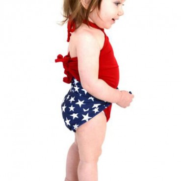 Childrens Wear Summer Girl Independence Day Hanging Belt Covered Swimwear Set Swimming Products Wholesale