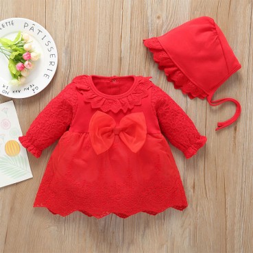 [Knitting] female baby spring dress autumn baby childrens childrens long sleeve bow sweet cute childrens skirt