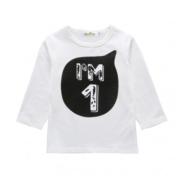 [Knit] spot childrens long-sleeved T-shirt black fashion digital versatile top spring and autumn boys and girls