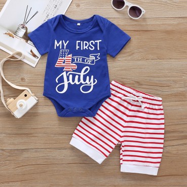 Summer US Independence Day Hot 2 sets of European and American Newborn Shorts + Short Sleeve Harbor Set