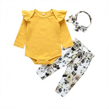 [Knitting] INS Spring and Autumn New Baby Set Long Sleeve, Mega, Pants Print, Fashion Baby, 3-piece Boy, wholesale