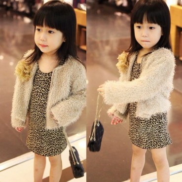 INS childrens clothing spring new dress Korean version of the child girls long sleeve leopard printing skirt