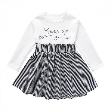 Girls long sleeve dress spring and autumn childrens letter black and white children skirt vacation two-piece dress