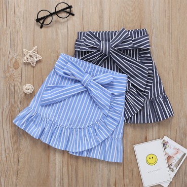 Spot summer Europe and the United States and medium-child girls womens clothing bow stripes tide fan half length