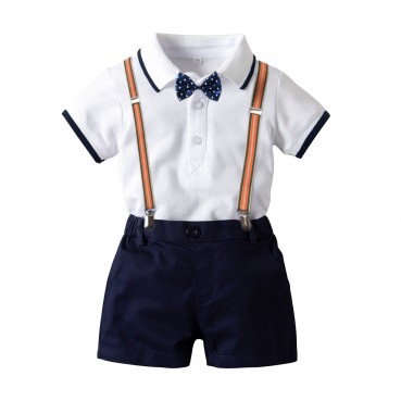 Boy handsome, old clothes, strap pants, 3 pieces, summer new mens baby gentleman lead tie suit