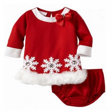 INS baby red girl New Year Christmas Snowman Long Sleeve + Small Panties Set 2