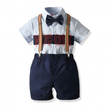 Spot boy short-sleeved gentleman set Europe and America fashion lapel short-sleeved tape pants 2 piece childrens