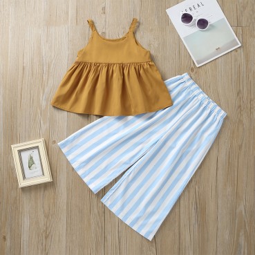 [Woven] new summer Europe and the United States and child childrens suit hanging clothing striped trousers two-piece