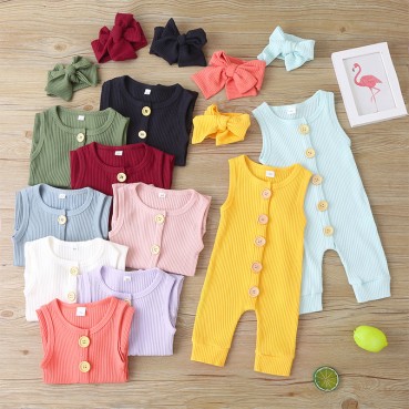 New summer baby sleeveless tanks solid color single-breasted newborn rope baby pack wholesale