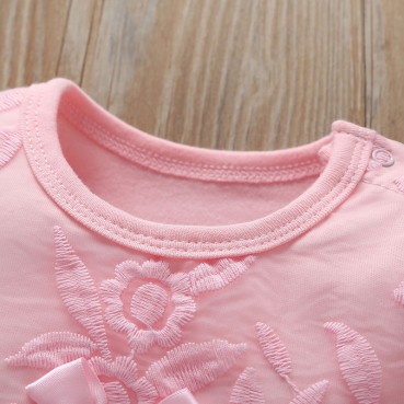 [Knitting] infant long sleeve continuous spring and autumn solid color, cute pink lace, sweet, baby, climb, out