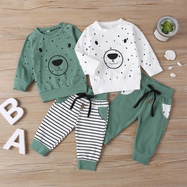 Childrens new childrens sweater bear two-piece boys long-sleeved T-shirt tide casual suit