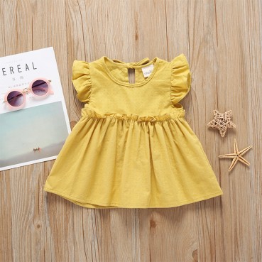 Spot spot summer sweet baby young child girls dress solid color sleeveless shirt hot sale