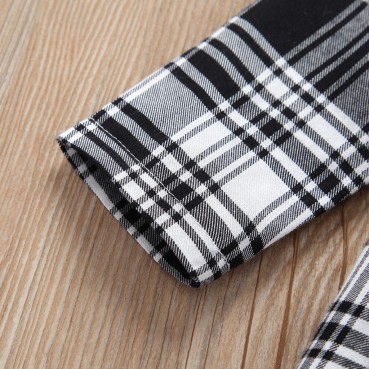 Girl black and white plaid dress spring autumn long sleeve little girl fashion casual skirt