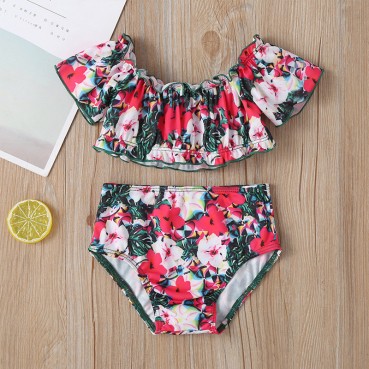 New summer girl split swimsuit set print fashion swimwater water sports clothes