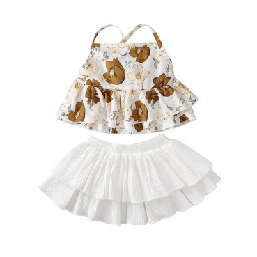 [Knit] Summer European and American baby skirt set print fashion infant sling dress two-piece clothing