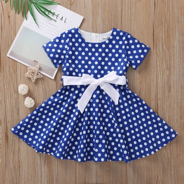 Summer new childrens dress European beauty wave point bow short-sleeved skirt children princess skirt