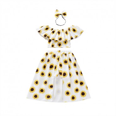 Summer European and American childrens skirt set sunflower printing sleeveless childrens skirt