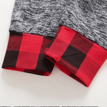 Hot Boy Gray Autumn Hood Sweater Set Children Casual Red Plaid Two Pieces