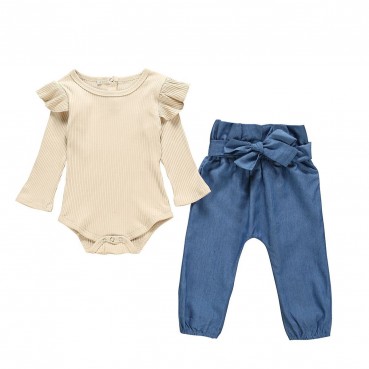 Spot new European and American baby clothing set spring children jeans haha ​​clothes two-piece wholesale